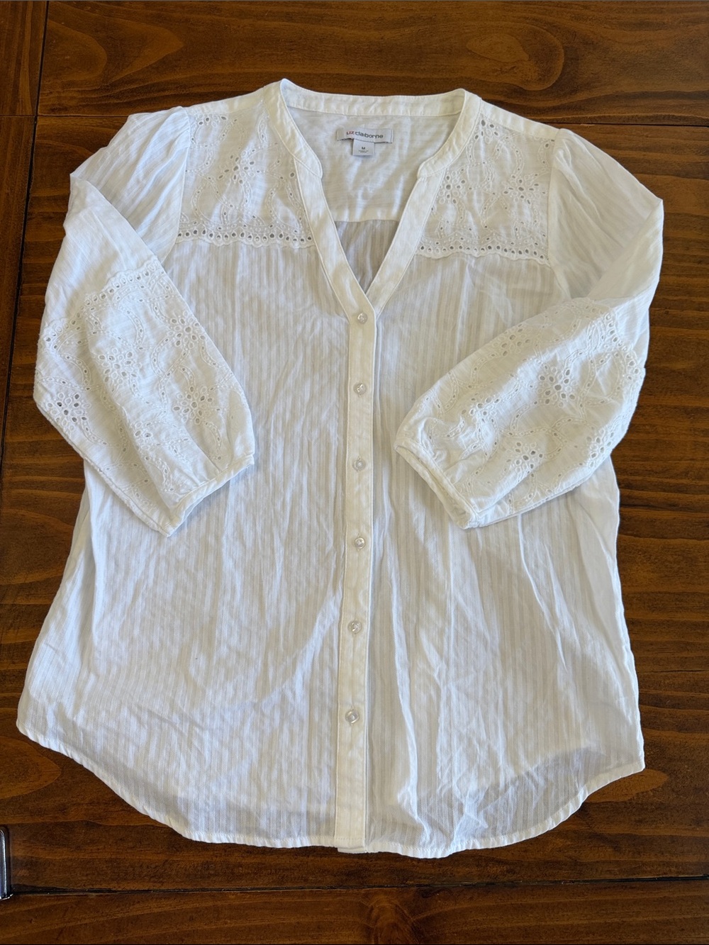 Liz Claiborne White Eyelet Button-Down Blouse